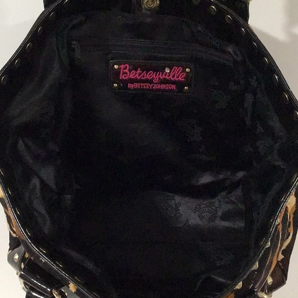 Betseyville by Betsey Johnson Tiger Print Tote with Studs, Black/Brown - Picture 12 of 12
